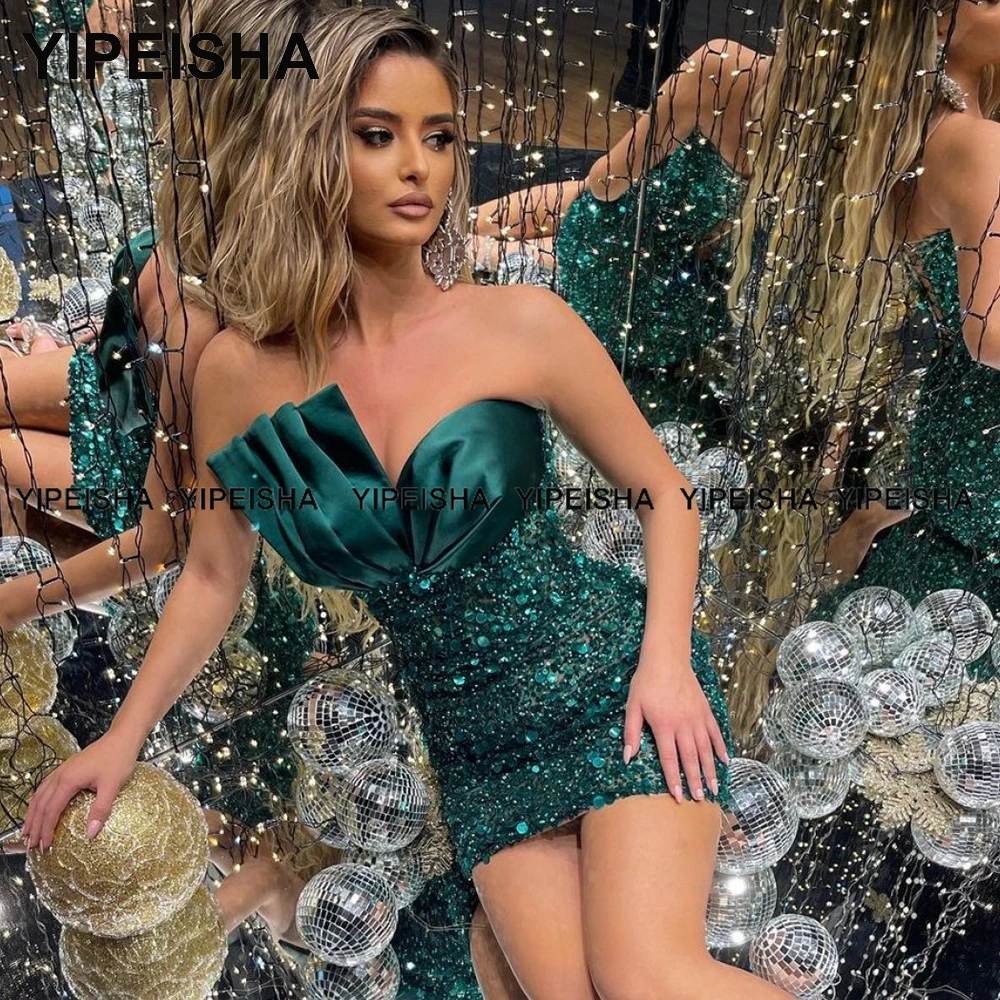 Customized Luxury Green Prom Dresses Sparkly Sequin Strapless Mini Party Gown Mermaid Short Cocktail Dress 2024 Vestido de Festa