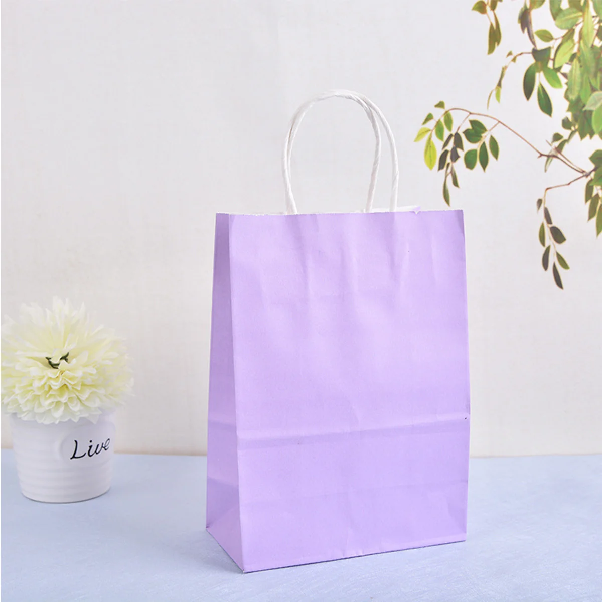 50Pcs Candy Color Kraft Paper Handle Gift Bag Recyclable Paper Bags (Sky Blue) kraft gift bag paper gift bag