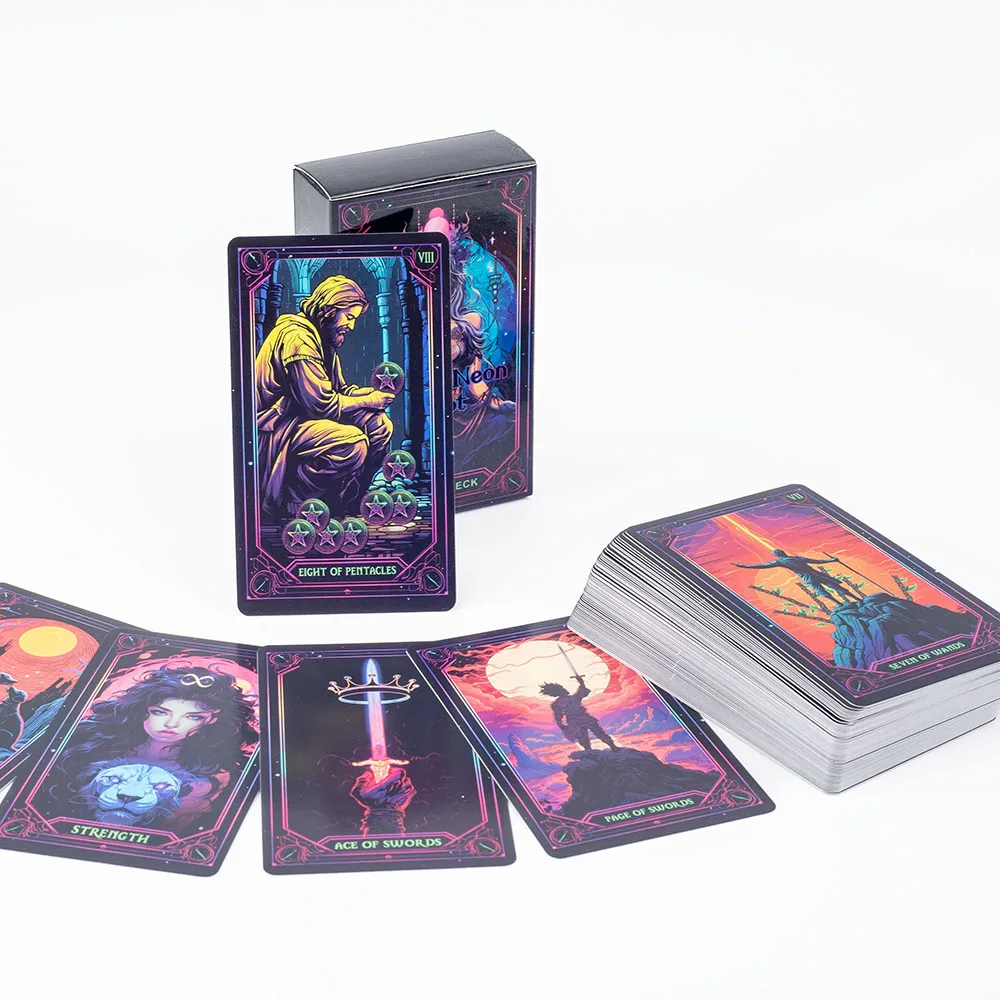 Inspirierte Neon-Tarot-Karten, 10,3 x 6 cm, englische Visions Divination Edition, Deck-Board, Spiele, 78 Karten – Detail 2