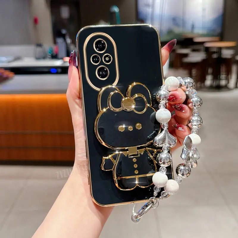 Pearl Strap Lanyard Happy Rabbit Phone Holder Case On For Huawei Honor 9X Pro 60 70 80 90 100 200 300 Pro Ultra Y9s Back Cover