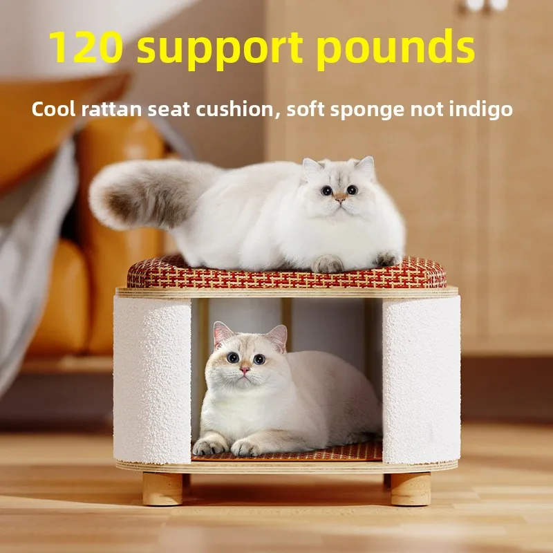 Cat Dog House Bed - Wooden Elevated Pet Platform 60kg Capacity, All-Season Shelter, Anti-Slip Design, Multi-Functional