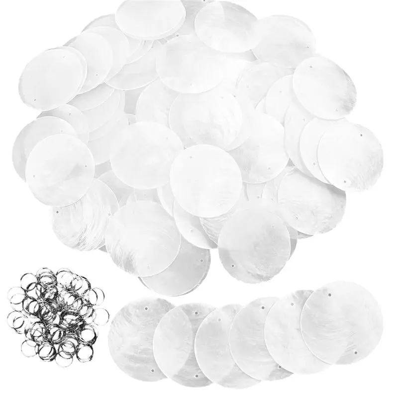 A23E-Round Capiz Shells, 100 Pcs Capiz Shells And 100 Pcs Shell Garland Strings Bulk With 2 Holes, 2