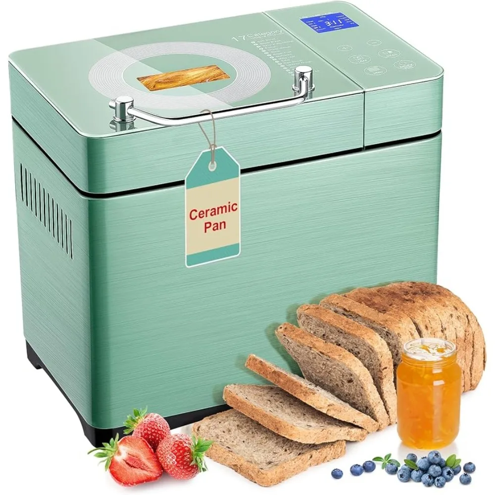 

2.2LB large bread maker - dual heaters, 17 in 1 gluten free bread maker, pizza dough, jam, automatic nut dispenser