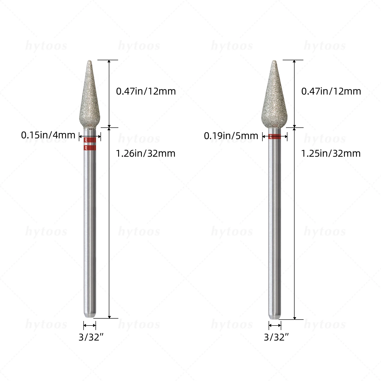 Hytoos 5mm longo bud cutícula limpa prego brocas russo diamante pele morta prego bit acessórios de limpeza ferramenta