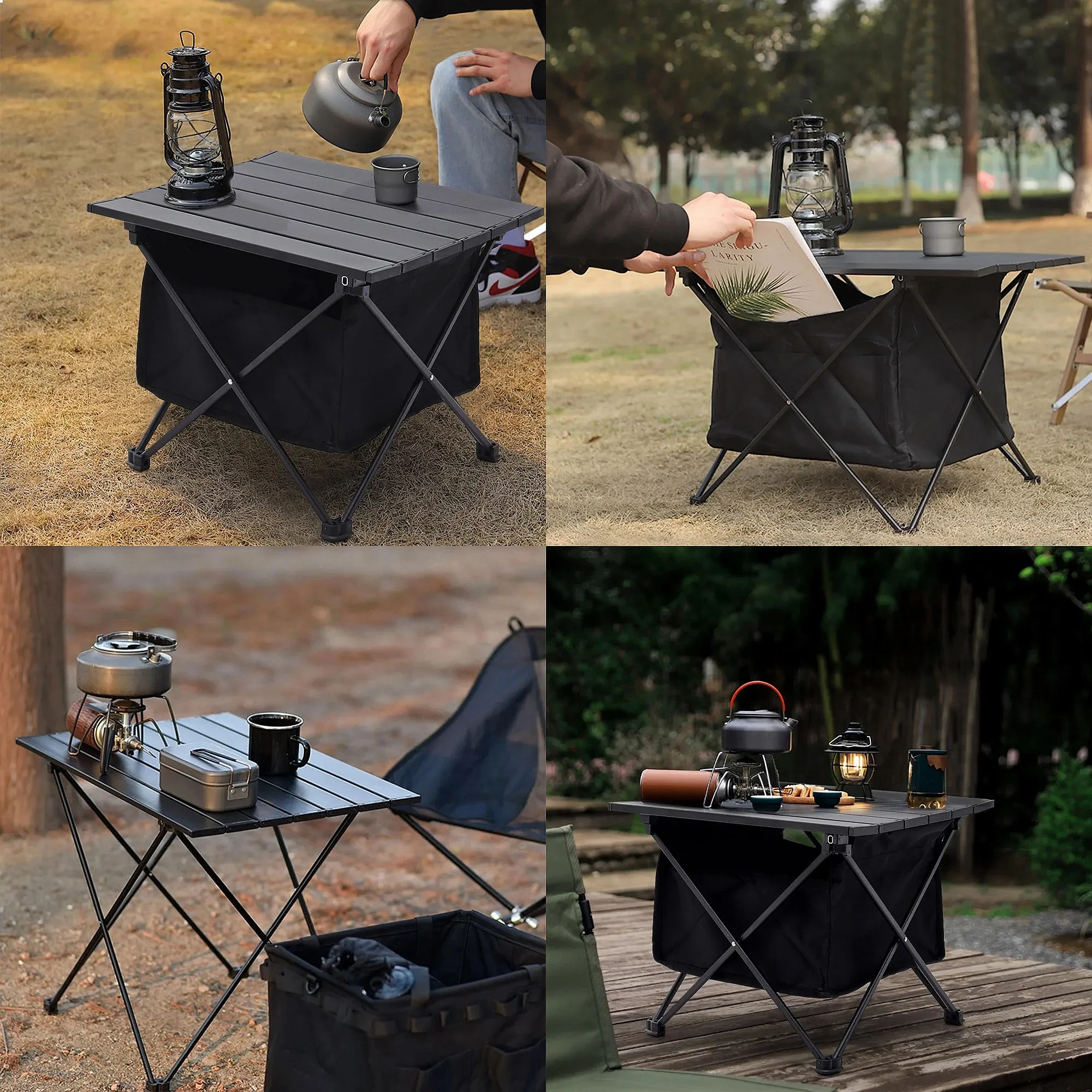 Voltsify Aluminum Portable Roll-Top Camp Table with Removable Storage Basket