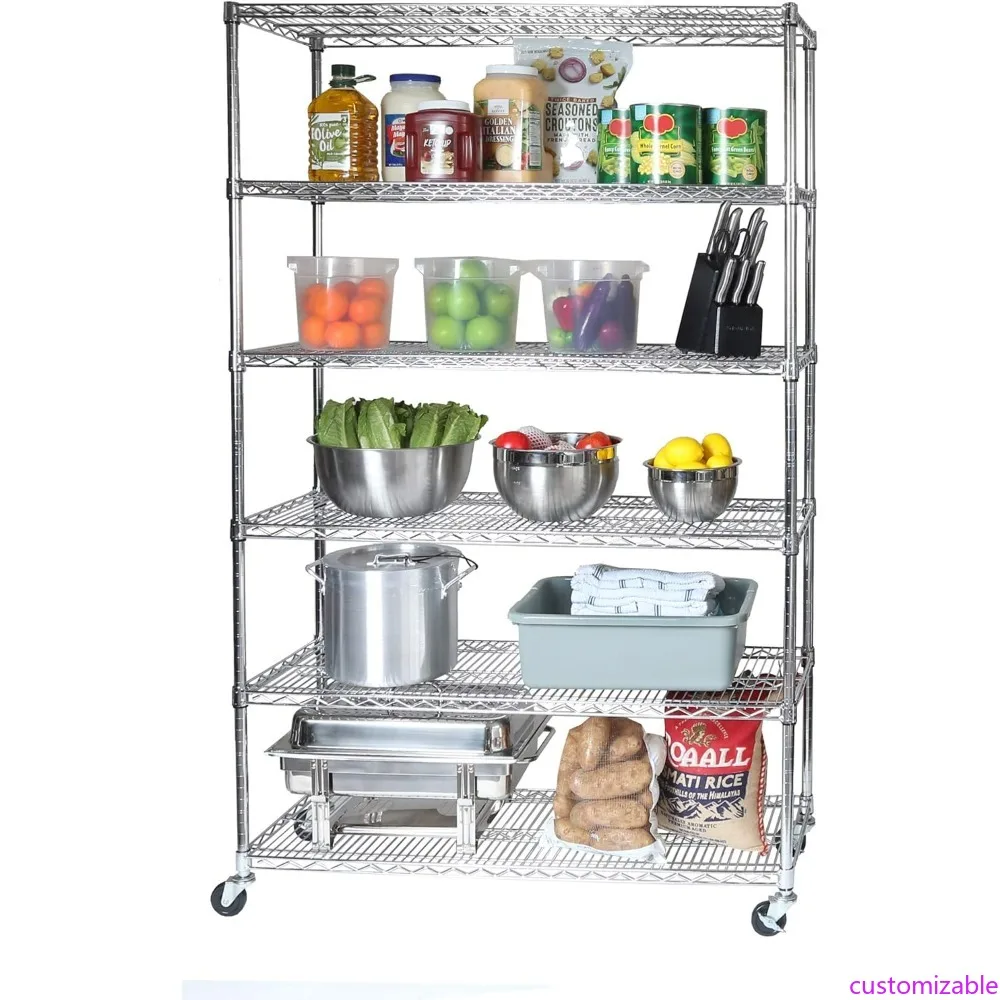 

Seville Classics Heavy-Duty NSF-Certified Steel Wire Shelving Unit with Wheels, 6-Tier, 48 Wide x 18 Deep