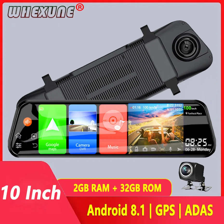 

WHEXUNE 10" Car Rearview Mirror Dash Cam 4G Android 8.1 GPS Navigation Bluetooth WiFi Video Camera Recorder Remote Monitor DVR