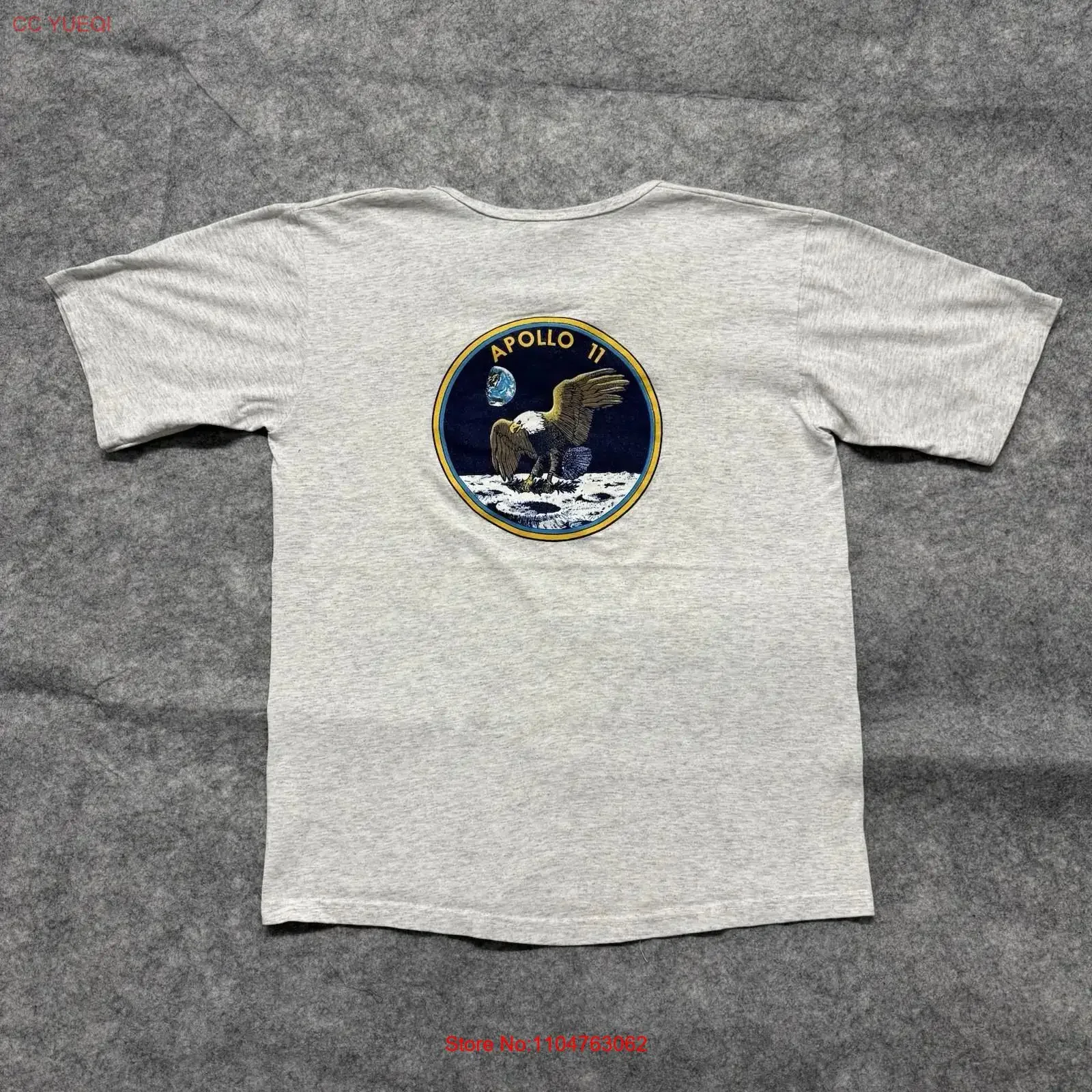 Camiseta vintage de los años 90 Apollo Landing Eagle Landed, color gris, talla grande, rara, fabricada en EE. UU., vintage, lavada, ligeramente versátil