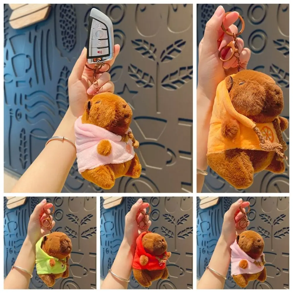 Cute Plush Hoodie Capybara Plush Pendant Fruit Ornaments Capybara Plush Keychain Fluffty Soft Capybara Plush Keyring Bag Pendant