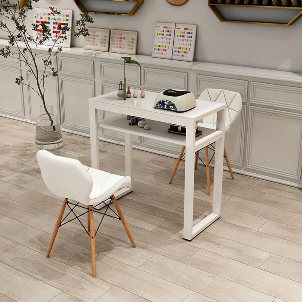 

Portable Manicure Table for Technicians, Double Layer Storage Shelf Heavy Duty Steel Frame Manicure Pedicure Station