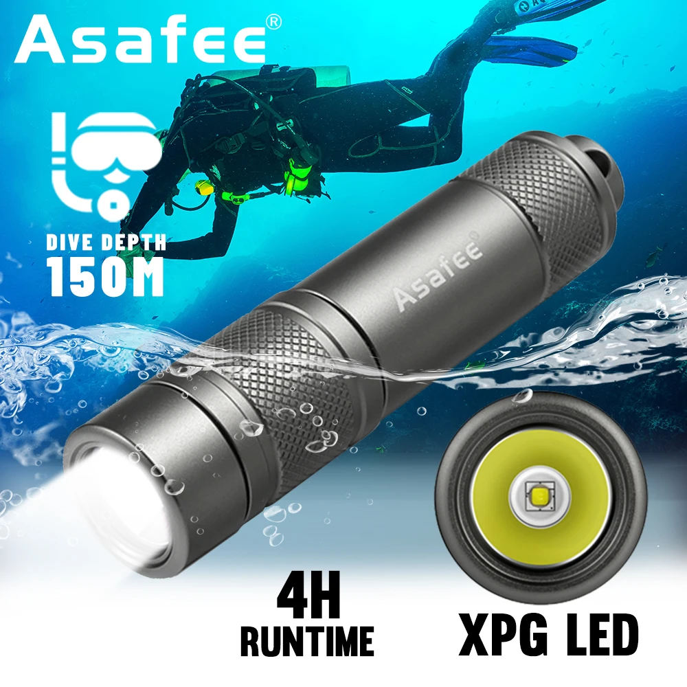 Asafee 150M XPG LED torcia subacquea 350LM IPX8 interruttore rotante impermeabile torcia subacquea ad alta luce giro notturno all\'aperto