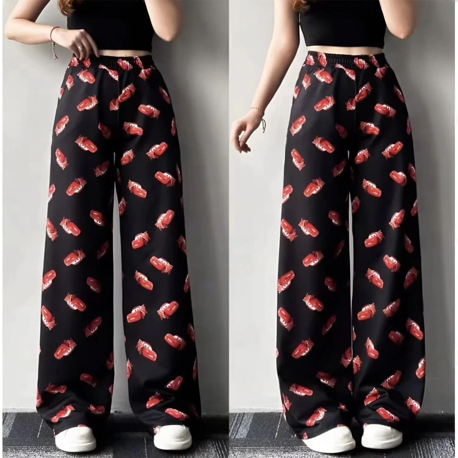 سراويل بيجامات مطبوعة للسيدات من Lightning McQueen & Sally Cars لخريف 2026 سراويل طويلة غير رسمية ملابس منزلية للأزواج