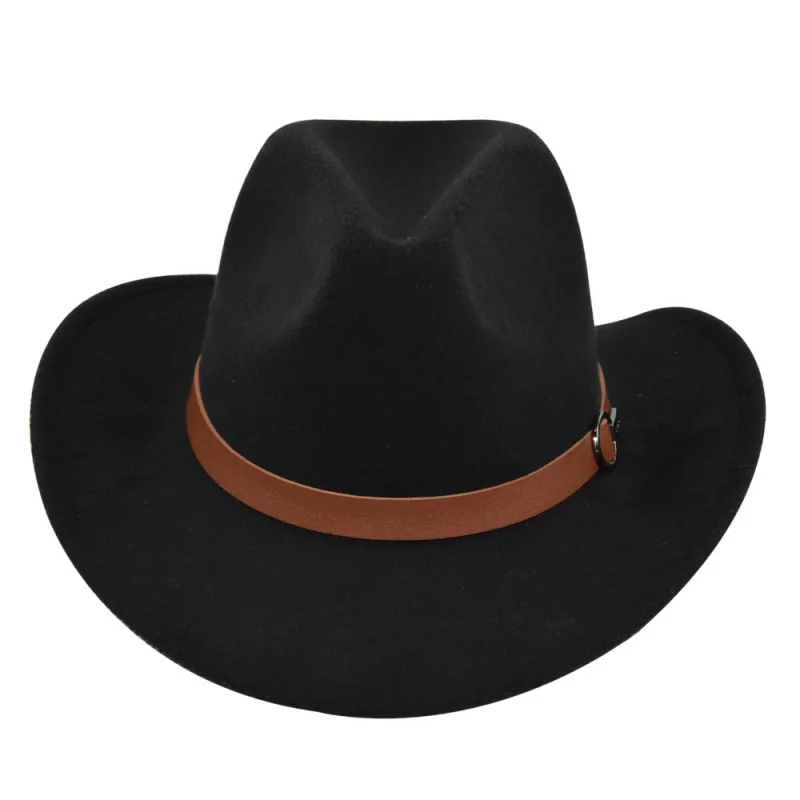 European And American Sheep Cowboy Fur Felt Woolen Ethnic A Hood Brown Belt Retro Fedora Hat