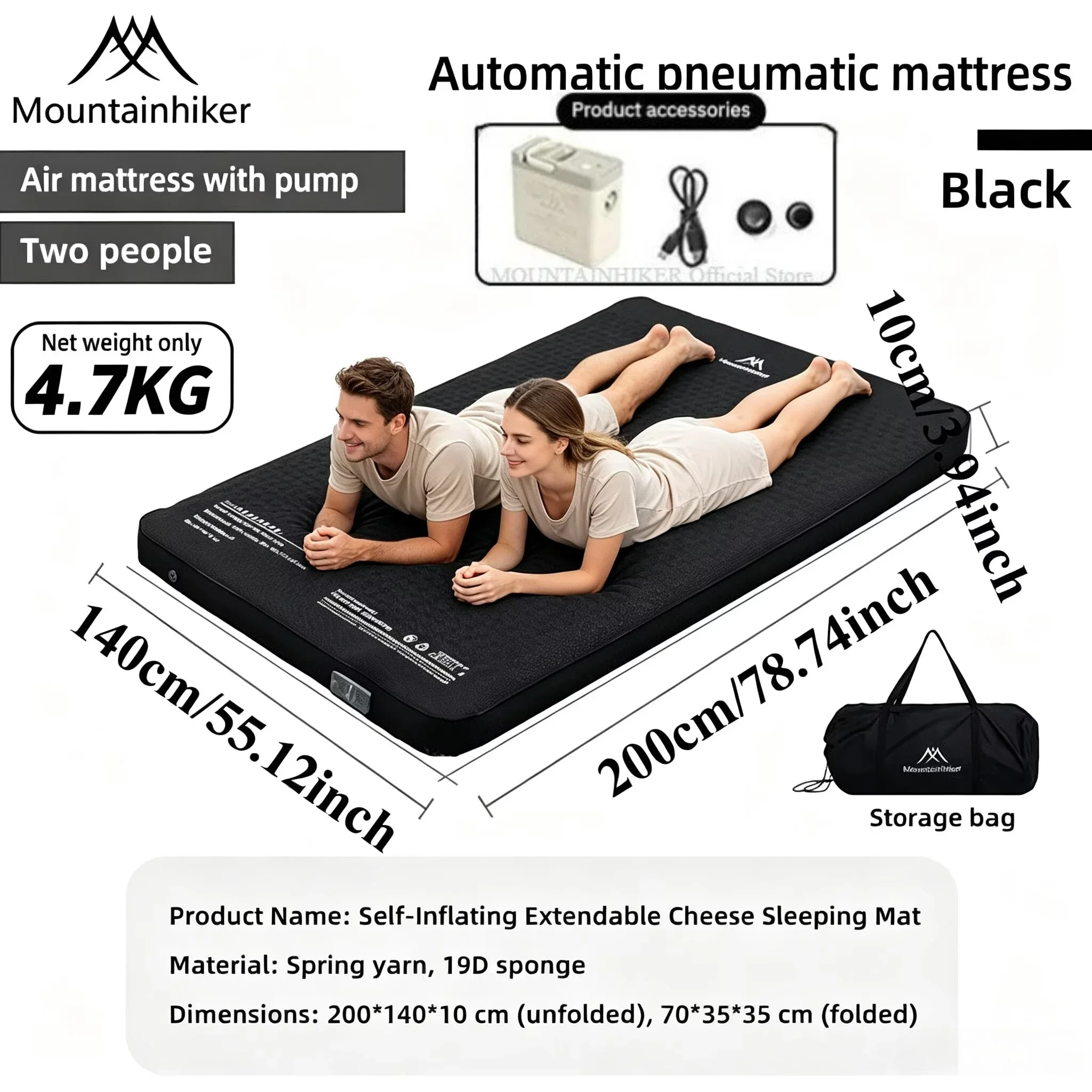 MOUNTAINHIKER Inflatable Mattress Cheese Camp Bed Air Pump Ultralight Cushion Sleeping Pad Mat Splicable Air Bed Sponge Sofa - view 6