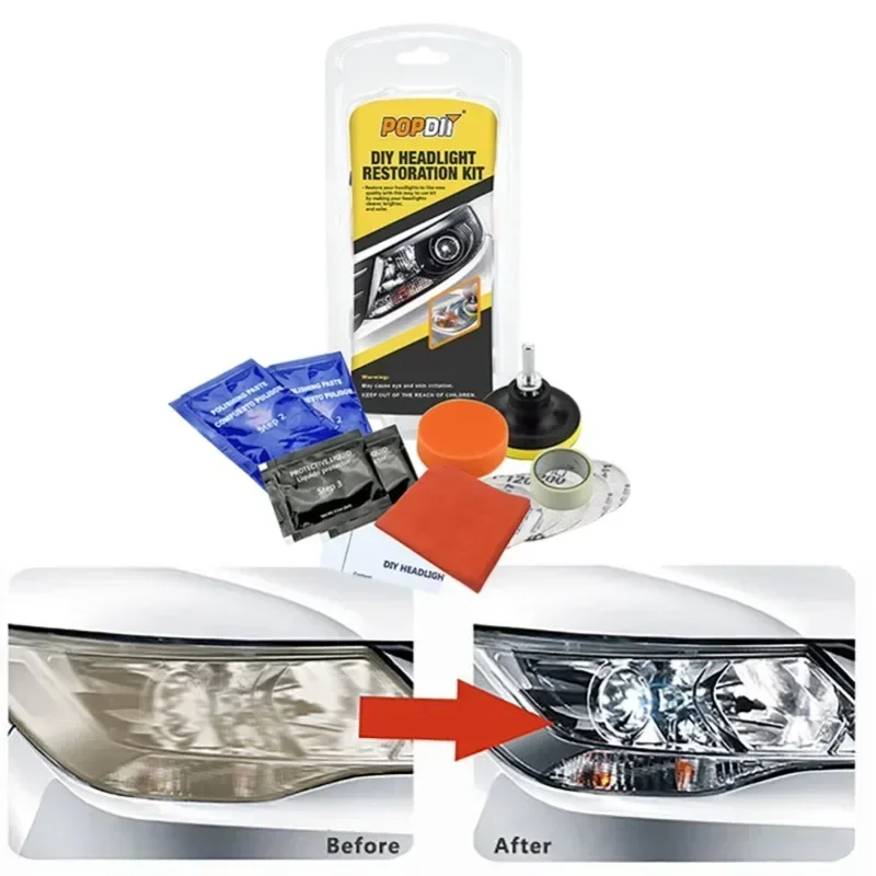 

Car Headlight Restoration Kit - Fix Yellowing/Scratches, Includes Polisher & Brightener, Auto Headlight Repair