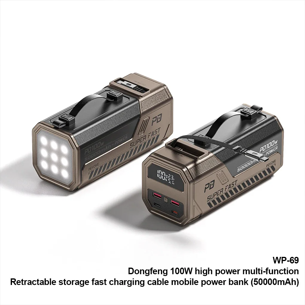 باور بانك شحن سريع 50000 مللي أمبير في الساعة 100 وات عالي الطاقة ومتعدد الوظائف وقابل لإعادة الشحن وقابل لإعادة الشحن وسامسونج وشاومي وهواوي
