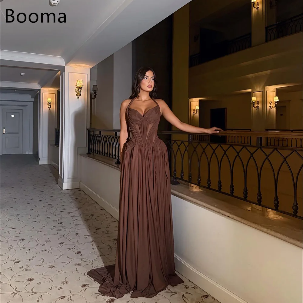 Booma a-line رقبة على شكل قلب مثير مطوي شيفون فساتين سهرة رسمية طويلة للنساء فساتين حفلات أنيقة مصنوعة حسب الطلب