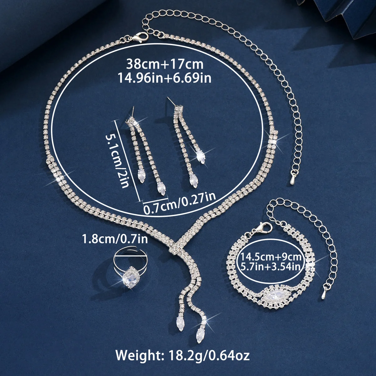 

God's Eye Zircon Ring, Bracelet, Necklace, Earrings, Chain Set, Wedding Dress Accessories, Set of Four Pieces