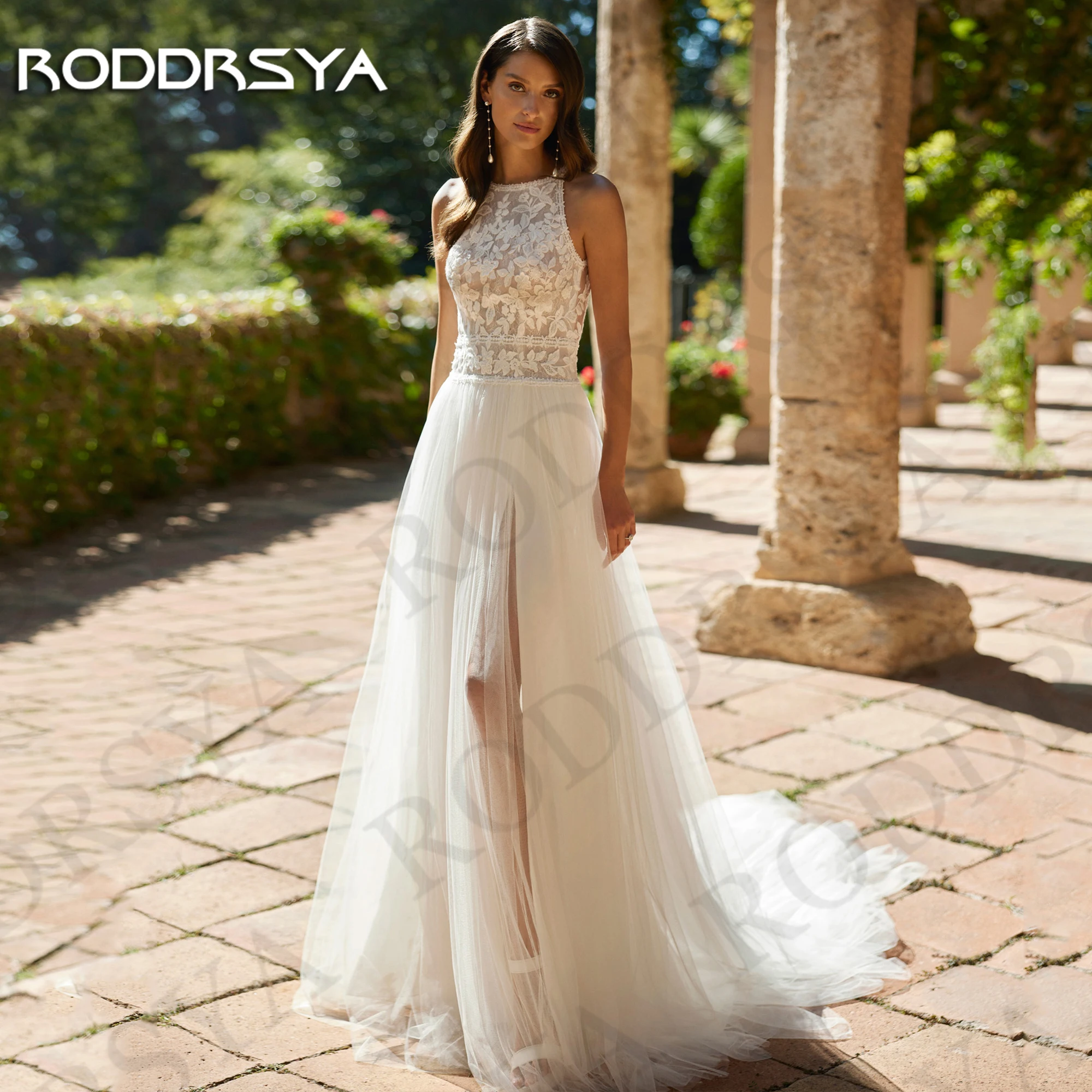 

RODDRSYA Bohemian Wedding Dresses Lace Halter Backless A Line Sleeveless Bridal Dress Tulle vestidos de novia 2024 alta calidad