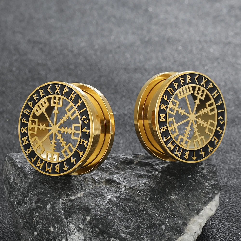 Twolobes 2PCS Stainless Steel Norse Mythology Rune Ear Gauges Tunnels Expander Piercing Men Women Body Jewelry Plugs Stretcher