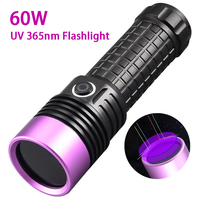 Powerful 365NM UV Flashlight Black Mirror Purple light 60W Fluorescent Oil Pollution Detection Torch Rechargeable 26650 Lantern