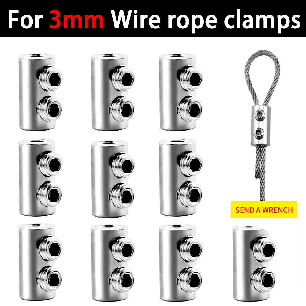 

10-100 PCS For 3mm Steel Wire Rope Cable Clamp Adjustable Suspension Clamp For Embedded Lighting Cable Fastening Accessories