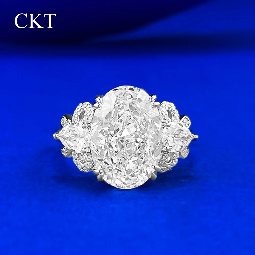 

CKT 925 Sterling Silver Sparkling Oval Cut 9*13MM Moissanite Lab Sapphire Diamond Gems Engagement Rings Fine Jewelry