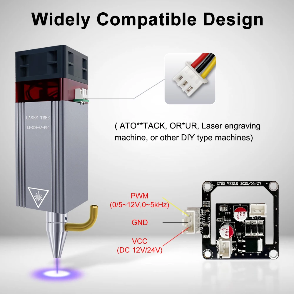 LASER TREE 10W Optical Power Laser Module with Air Assist Metal Nozzle TTL Laser Head for CNC Engraving Cutting Machine DIY Tool