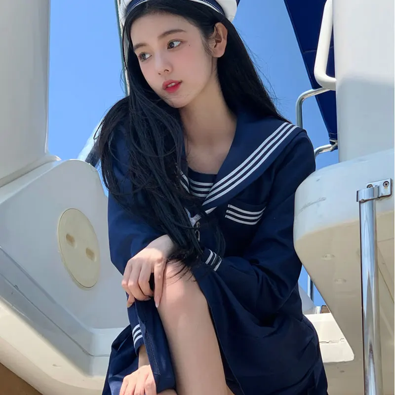 Japanese School Girl Sailor Outfit Student JK Uniform Navy Sailor Suit Korean Style Skirt Seifuku Dress Set School Clothes