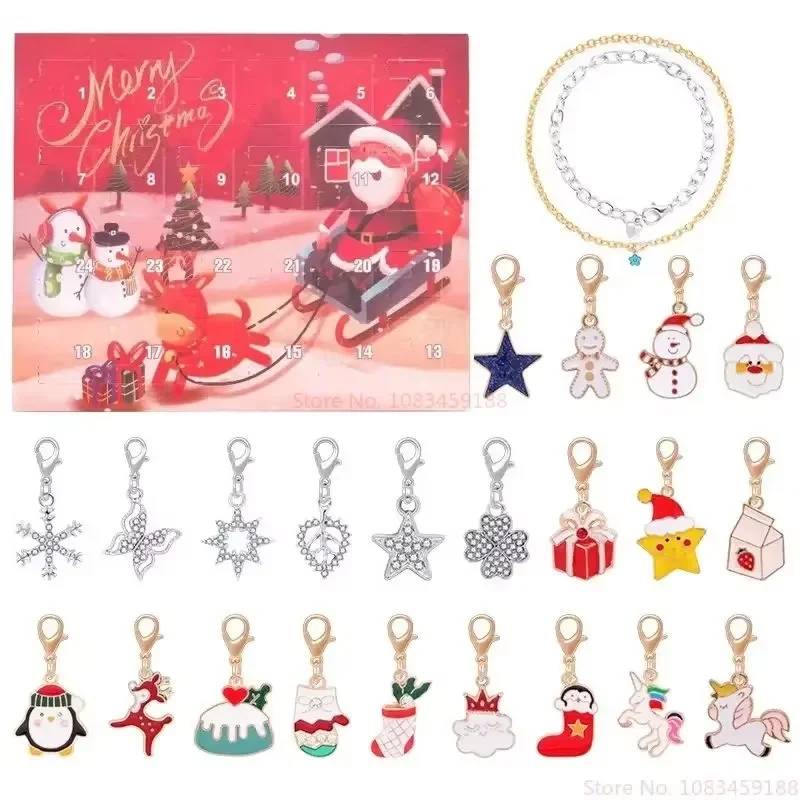 Kit pembuatan perhiasan Diy hadiah Natal Anak perempuan Kalender Hitung Mundur Natal 24 hari gelang kalender kedatangan Natal Mickey