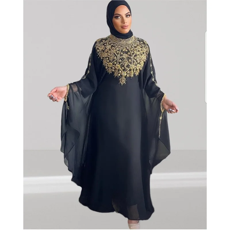 White Royal Dubai Kaftan Abaya African Beaded Arab Party Floral Abaya Dress European and American Fashion Trends