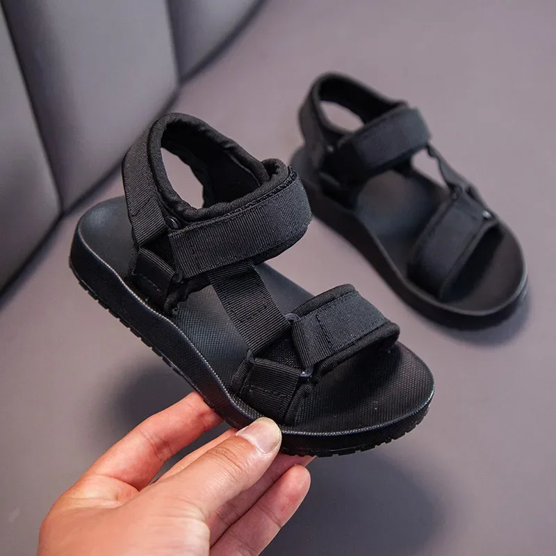 Sandali per bambini estate Casual Versatile scarpe da spiaggia in tinta unita per ragazzi e ragazze cinghie per tessitura resistente all'usura semplice punta aperta