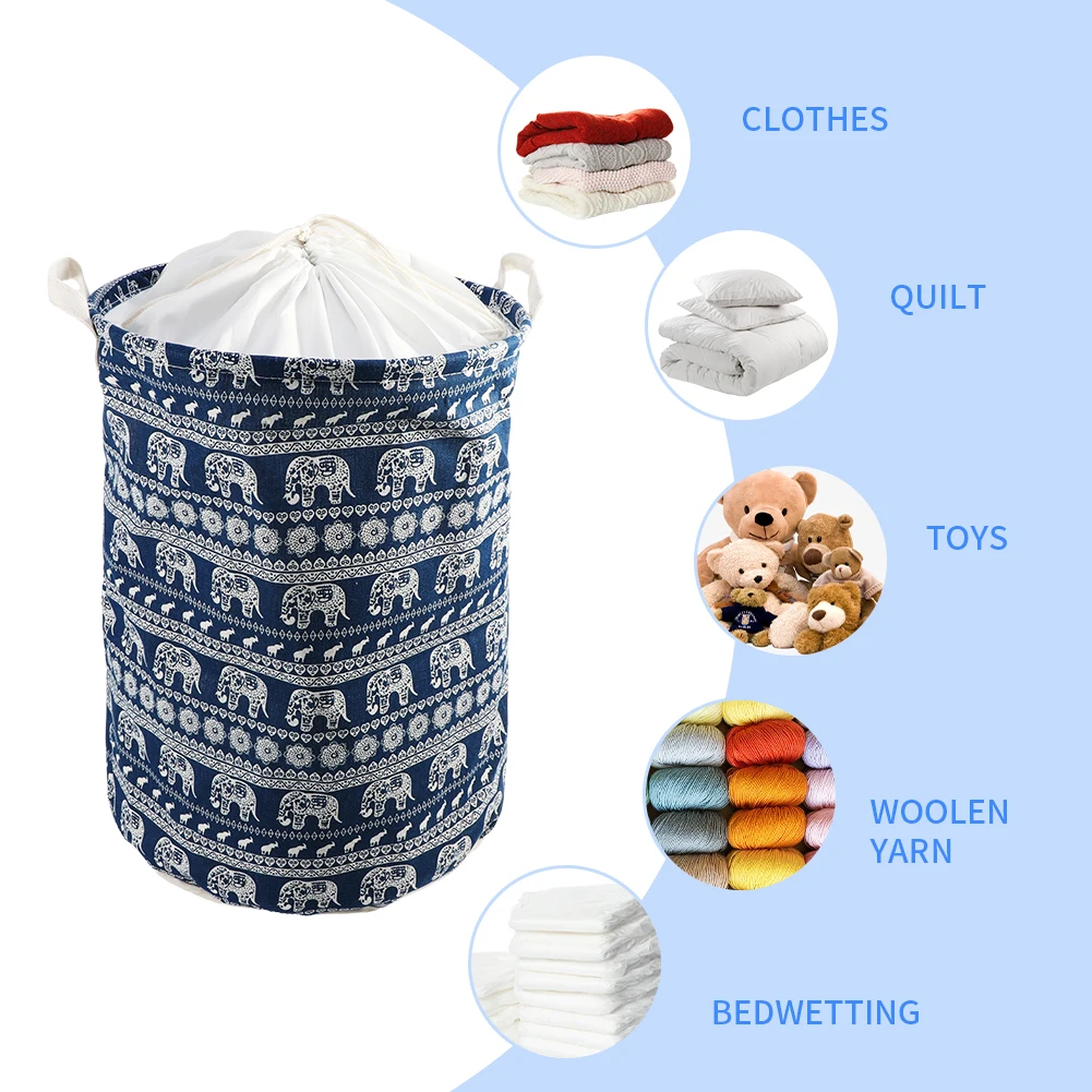 Large Free Standing Clothes Storage Pouch with Lid Toy Bag Bedroom Laundry Dirty Clothes Basket Drawstring Foldable Laundry Bag