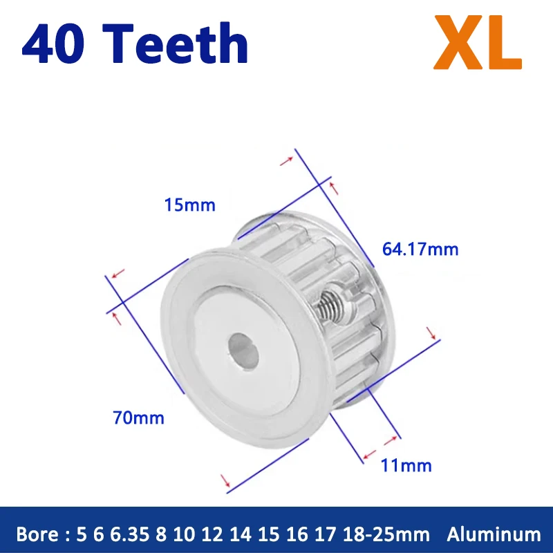 

1pc 40 Teeth XL Timing Pulley 40T Aluminium Synchronous Wheel Slot Width 11mm Bore 5 6 6.35 8 10 12 14 15 16 17 18 19 20 25mm