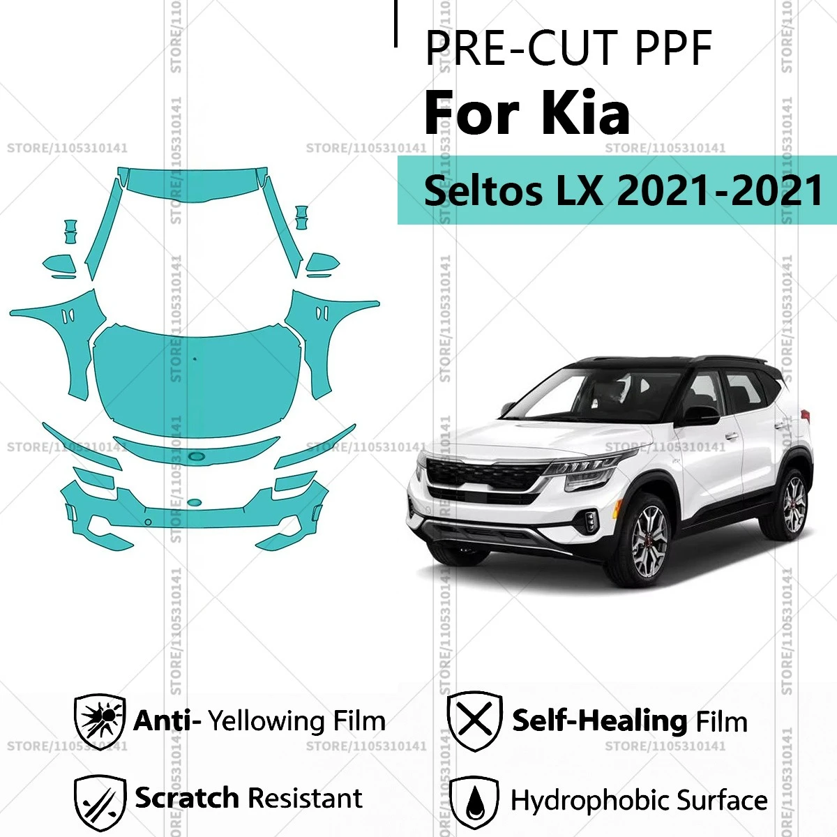 

Для Kia Seltos LX 2021-2021: Профессиональный комплект прозрачной защитной пленки (PPF) для автомобиля, предварительно вырезанная пленка для защиты кузова, передний комплект.