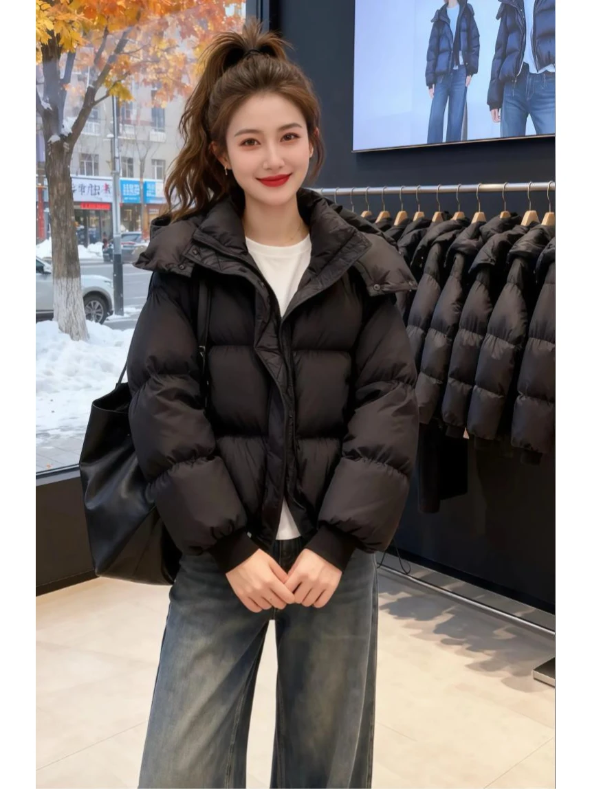 

Faionable Retro Cotton Jaet Women's Hoodie Pure Color Design Trendy Commute Sle Thiened Winter Coat ort Length