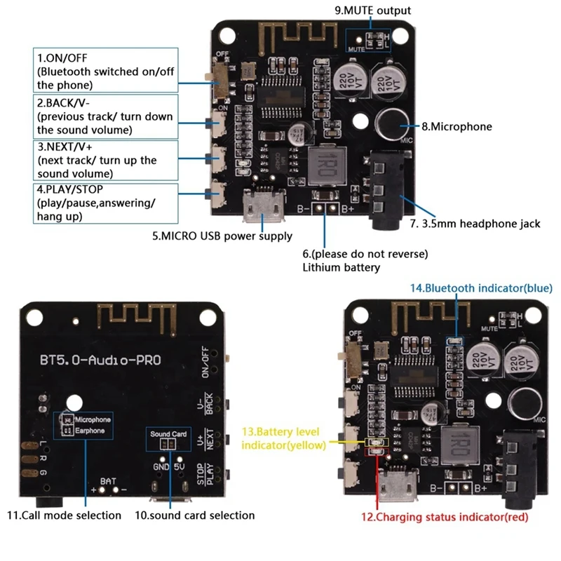 BT5.0 Audio Pro Receiver Board MP3 Bluetooth Decoder Lossless Car Speaker Audio Amplifier Board With Case 3.7V-5V