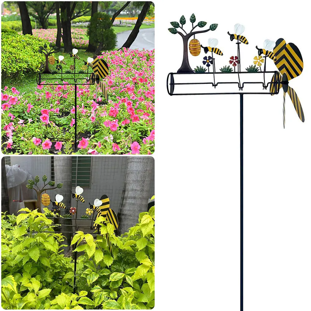 Lovely Bee Whirligig 3D Wind Powered Kinetic Sculpture Lawn Pinwheels Outdoor Wind Sculpture for Garden Yard Lawn Decoration