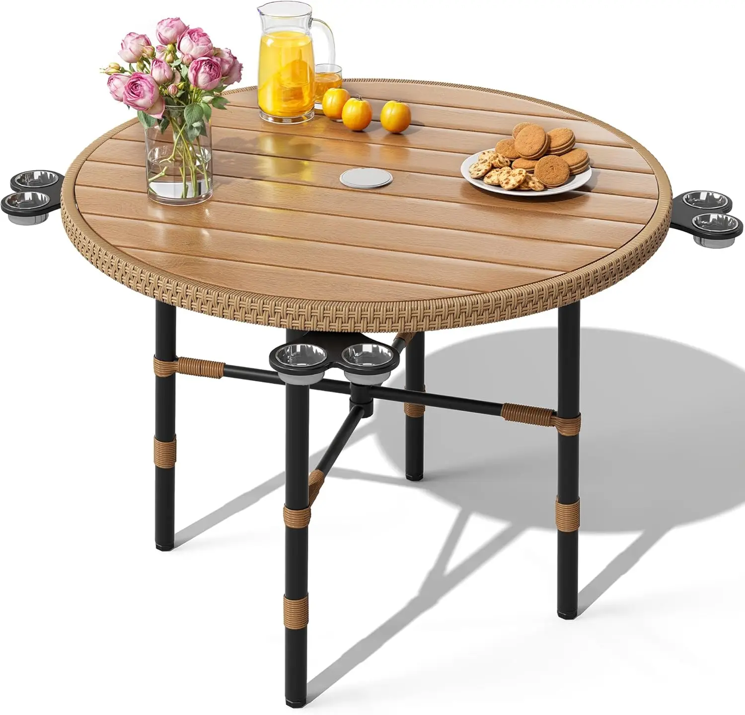 

35.4'' Outdoor Round Table with 2.2" Umbrella Hole, Patio Dinning Table for Bistro, Lawn, Backyard, Garden, Porch and Poolside