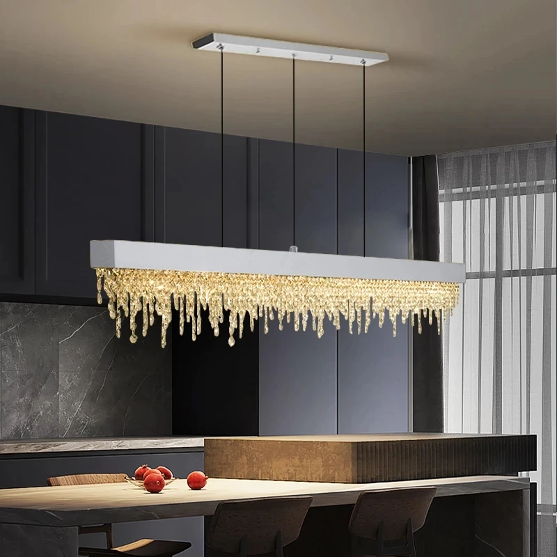 

Italian Linear Crystal Pendant Lights For Kitchen Dining Room Luxury Crystal Chandelier Kitchen Island Dining Table Luminaire