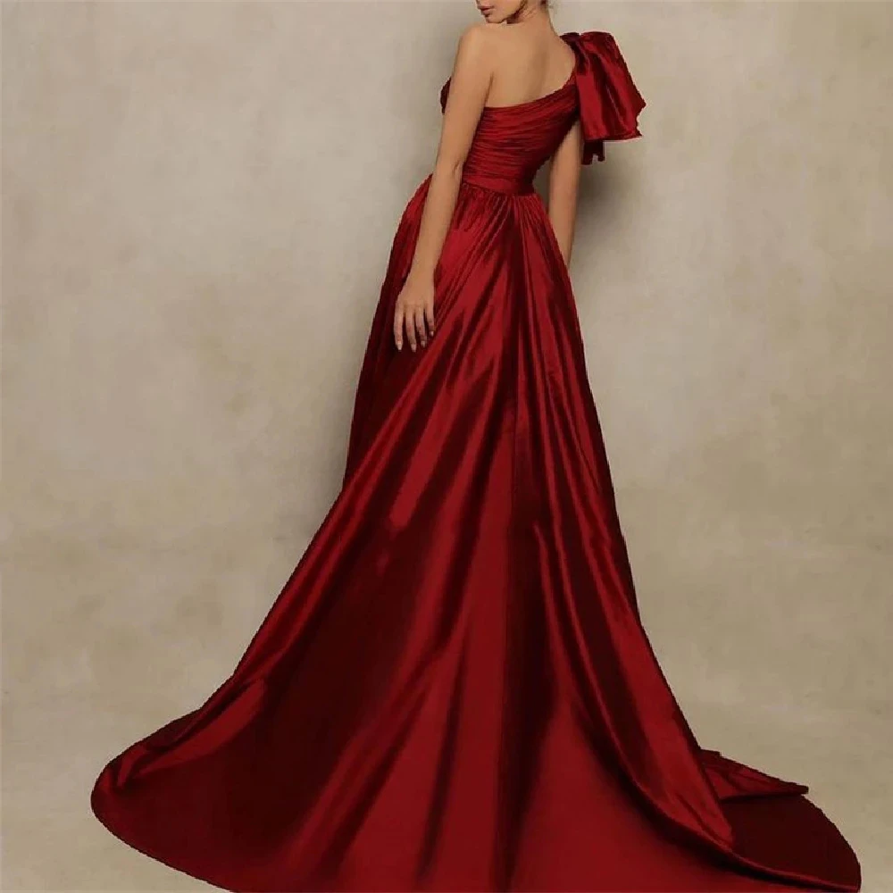 Vinho vermelho longo lado fenda um ombro Evening Party Dresses, Uma linha, Vestidos de formatura formal, Arábia Saudita Moda, Vestidos de baile