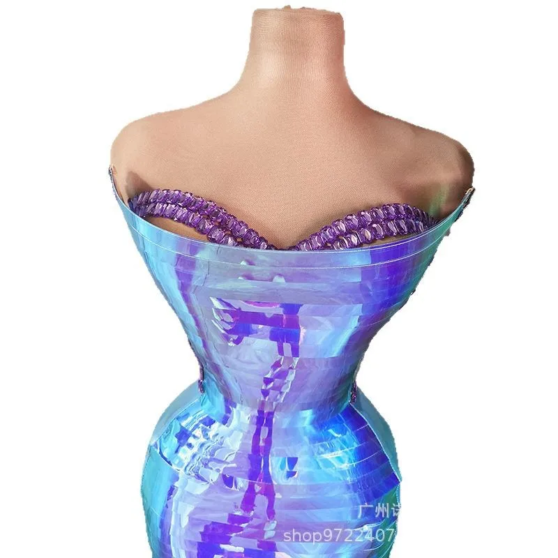 Premium Symphony Blue Temperament Waist Sequin Dress Birthday Studio Photo Model Walk Show Trendy Dress Vestidos Para Graduación