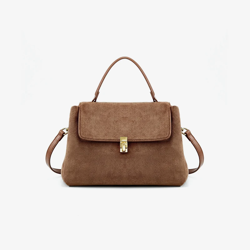 England Style Faux Suede Bags For Women Luxury Designer Handbags Purses 2023 New In Top Handle Lock Decoration Small Crossbody