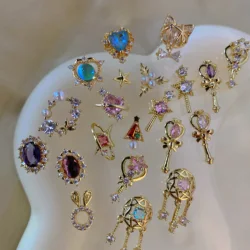 5 PCS High Shiny Luxury Sailor Moon Water Ice Moon Magic Lucky Heart Dream Catcher Zircon Nail Art Jewelry