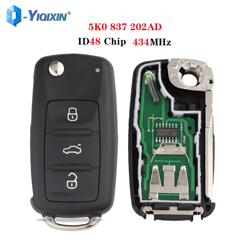 

YIQIXIN ID48 Chip Folding Remote Key 434MHz For VW Volkswagen GOLF PASSAT Tiguan Polo Jetta Beetle 5K0837202AD Car Fob Scirocco