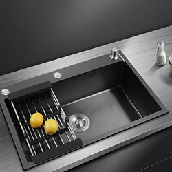 Lavabo Nano negro, fregadero individual, fregaderos de cocina creativos de acero inoxidable, juego de drenaje, lavabo hecho a mano para el hogar, accesorios de cocina