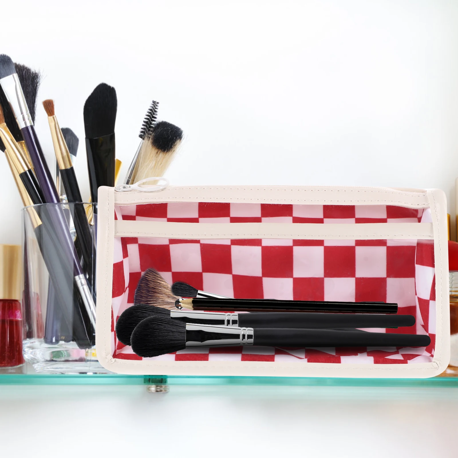 

Portable Large Pencil Case Checkered Pattern Multi-Use Pen Bag Adorable Pencil Holder Convenient Stationery Organizer