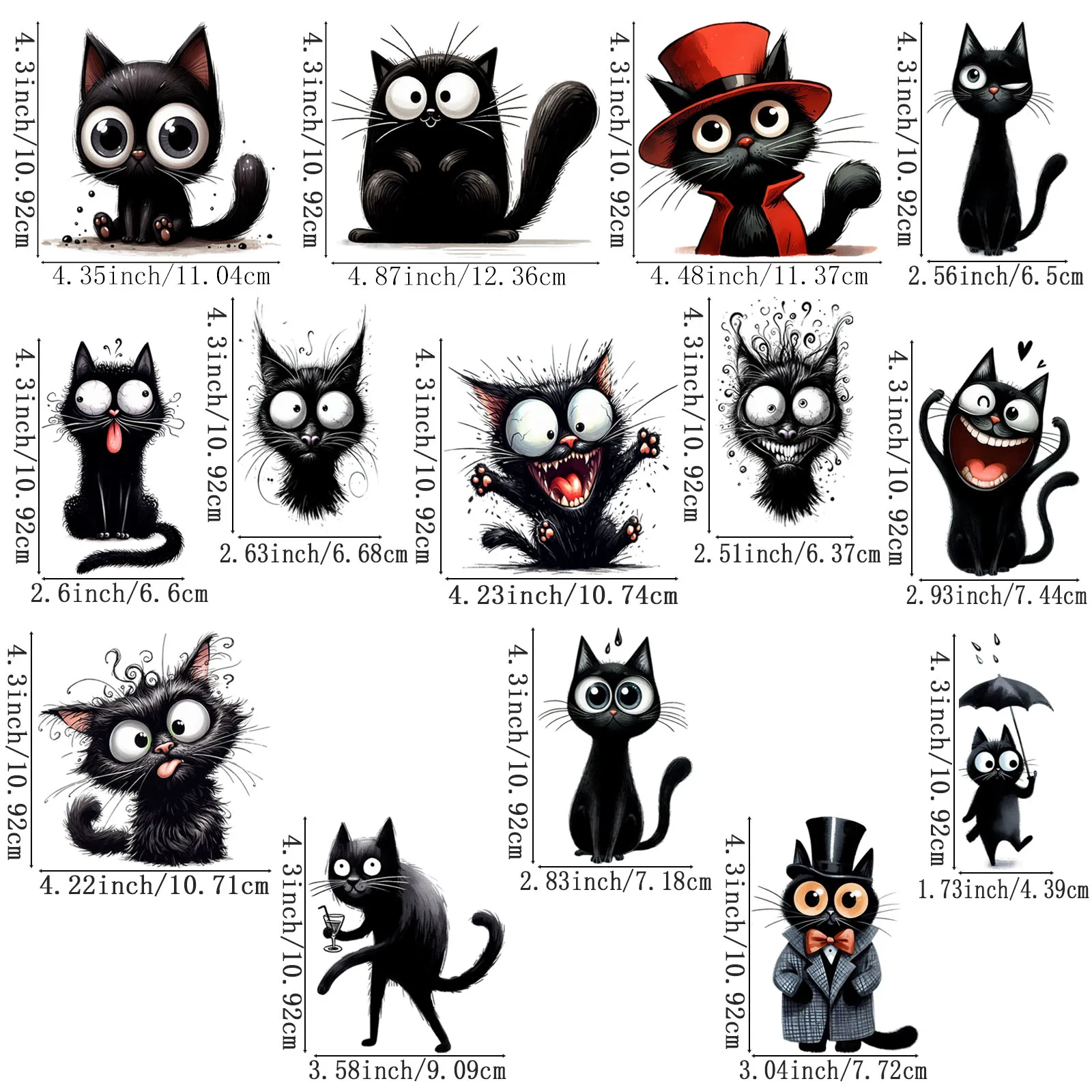14pcs Funny Black Cat UV DTF Transfer Stickers, Mug Waterproof Stickers, Stickers, Suitable for DIY,Crafts For 16 oz glass