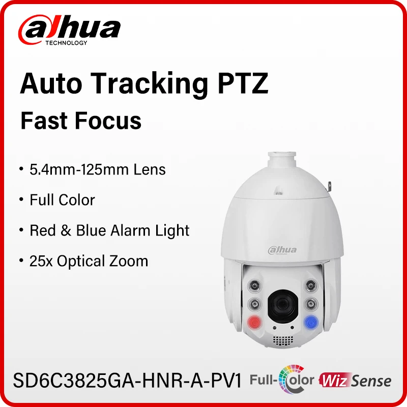 

Dahua Original 4K Auto Tracking PTZ Camera Outdoor 8MP Full Color Red & Blue Warning Light Security IR 150m SD6C3825GA-HNR-A-PV1