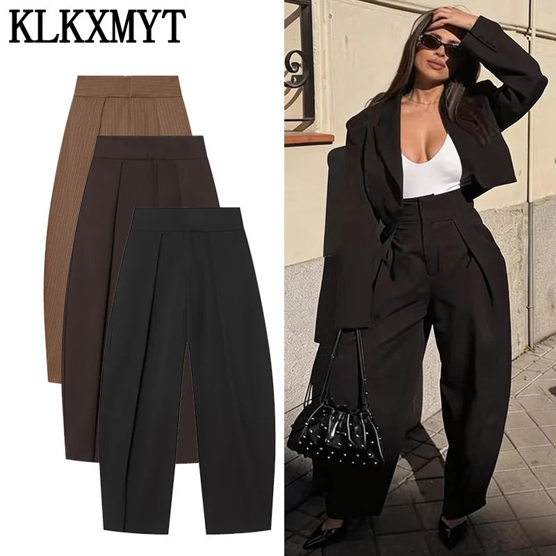 KLKXMYT Damen-Hose mit Falten und Ballon-Silhouette, Reißverschluss, High-Street-Stil, Neu 2026 Frühling, Schicke Lässige Damenhose